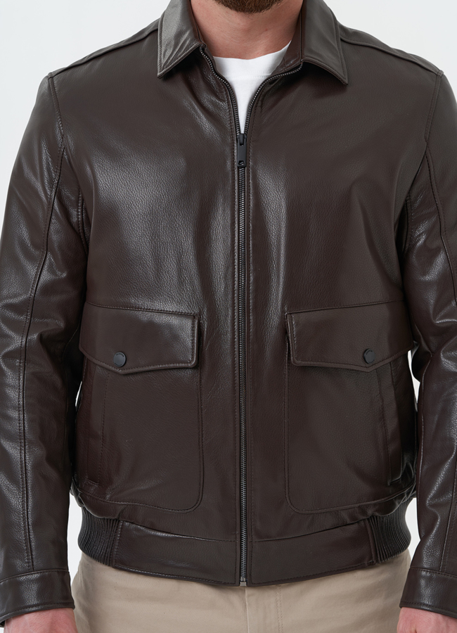 Мужская куртка из натуральной кожи коричневого цвета модель № 30069 универмаг малина Мужская куртка из натуральной кожи коричневого цвета модель № 30069 универмаг малина
