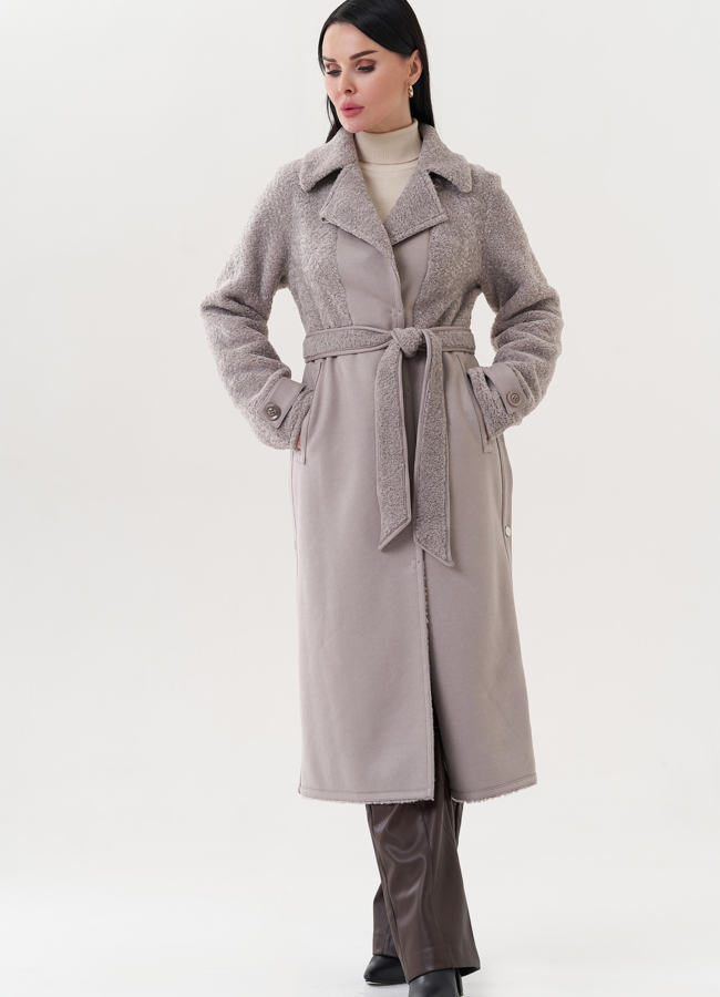 Удлиненнная эко дубленка под пояс модель № 26729 меха малина