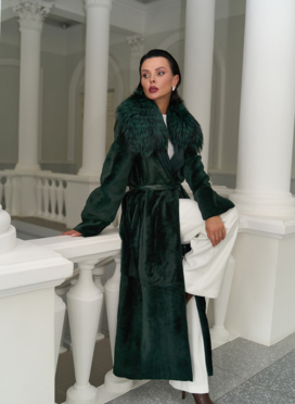 Женская двусторонняя дубленка из меха овчины Cortos с поясом из кожи питона