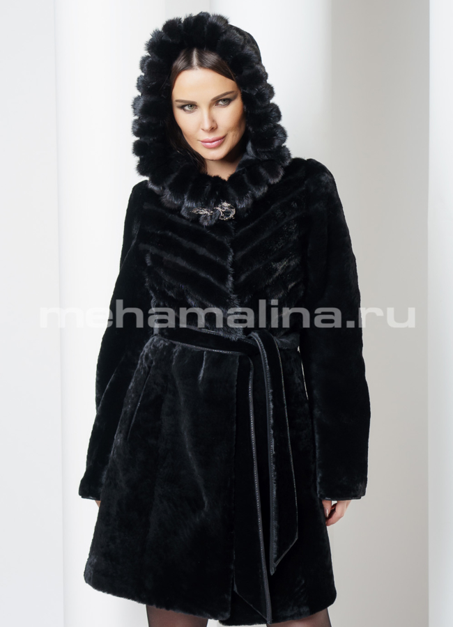 фото Шуба из мутона с капюшоном модель № S-566