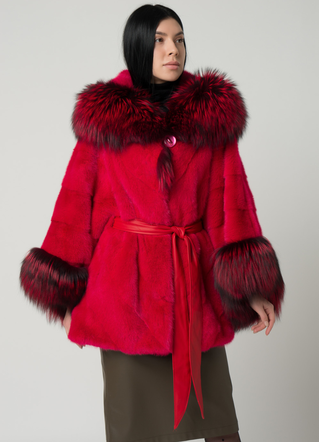 Шуба из норки в красном цвете модель № 1601 универмаг малина