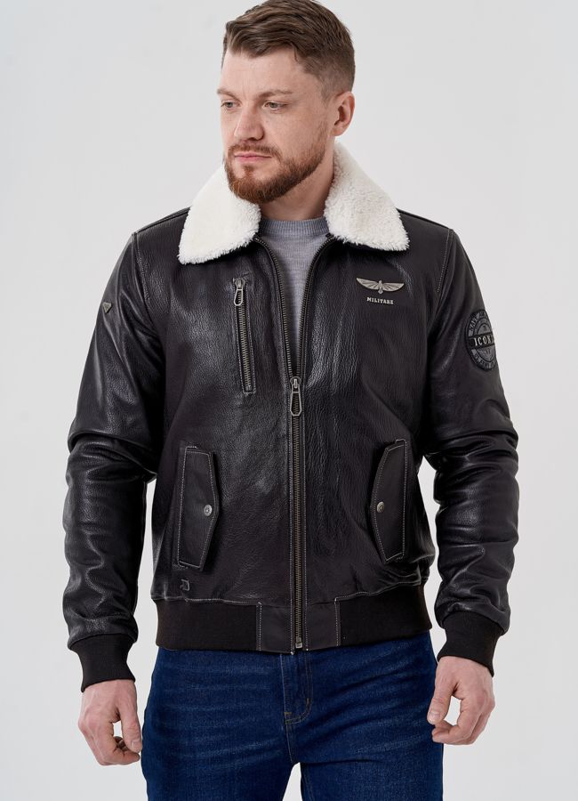 Мужская куртка- пилот  модель № 24390 меха малина