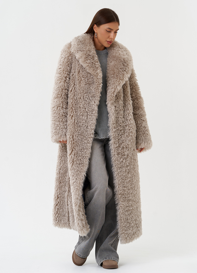 Длинная шуба под овчину с английским воротником модель № 28551 универмаг малина