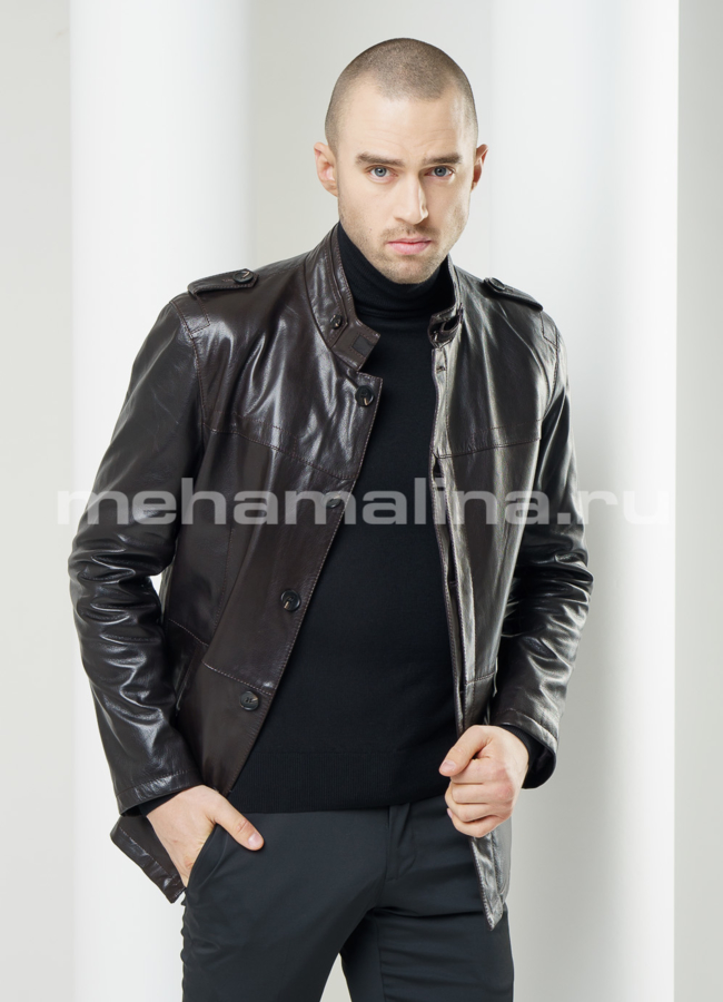 Куртка кожаная модель № KP-115 меха малина