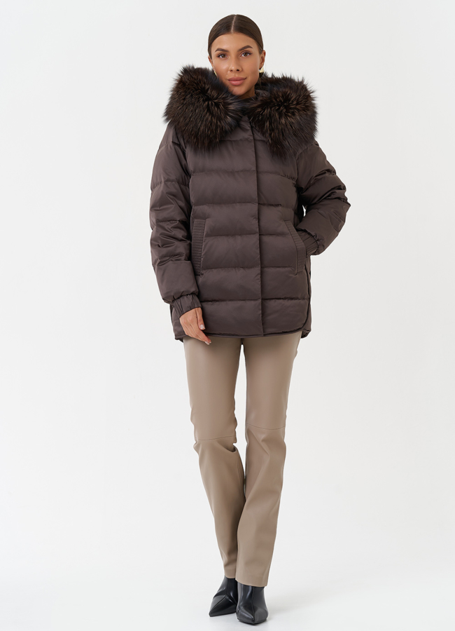 Куртка с капюшоном из чернобурки модель № 28861 меха малина