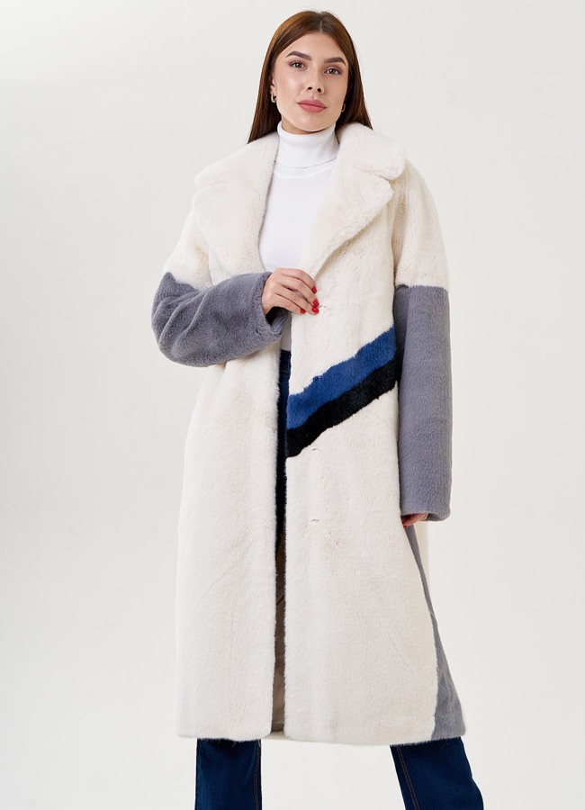 Женское пальто из искуссвенного меха с английским воротником модель № 79329 универмаг малина