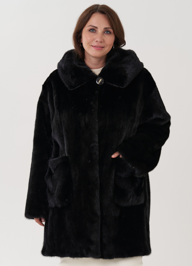 Шуба из норки с капюшоном  модель № 24827 меха малина
