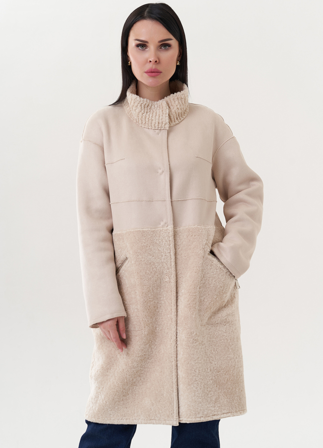 фото Светлая двухсторонняя эко дубленка модель № 26732