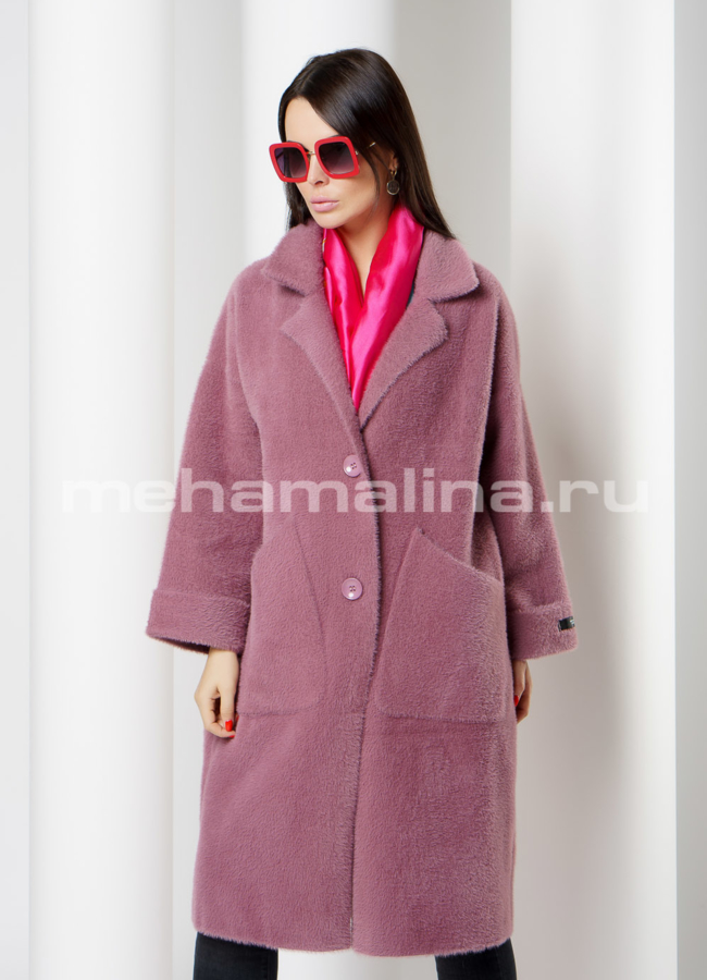 Пальто oversize с английским воротником на кнопках модель № 9807 меха малина