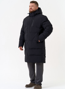 Удлиненный мужской пуховик с капюшоном