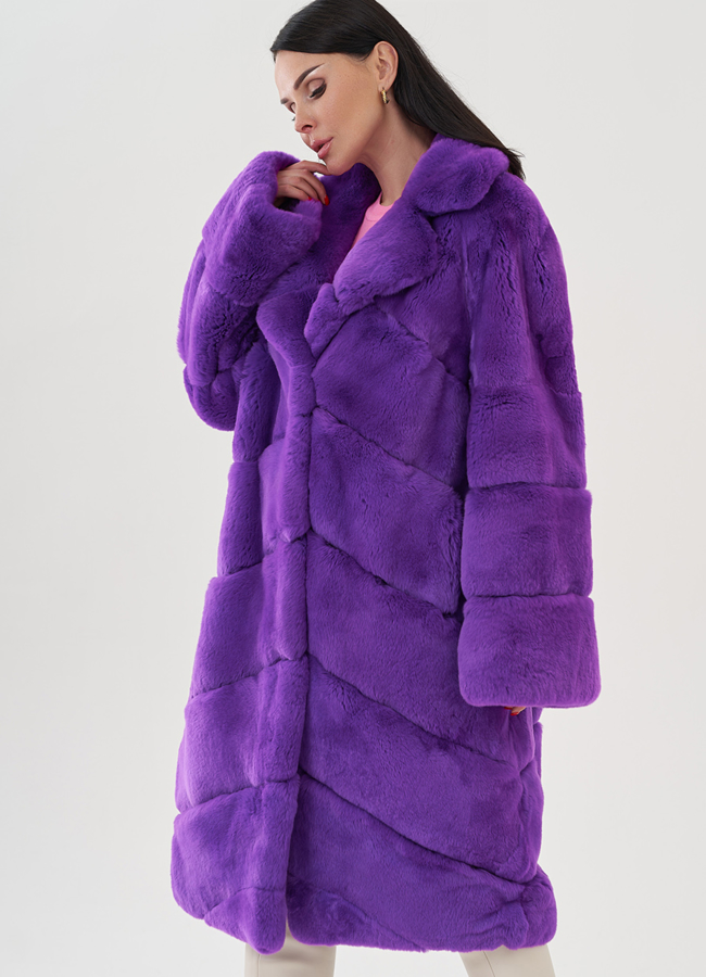 Длинная шуба из кролика фиолетового цвета модель № 81497 универмаг малина