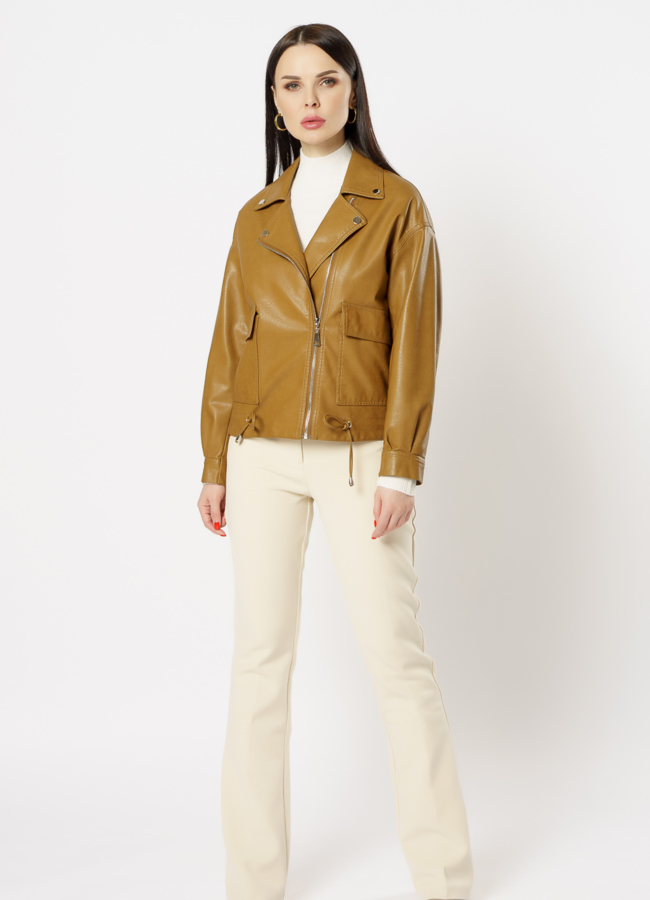 фото Куртка из эко кожи коричневого цвета модель № 20628