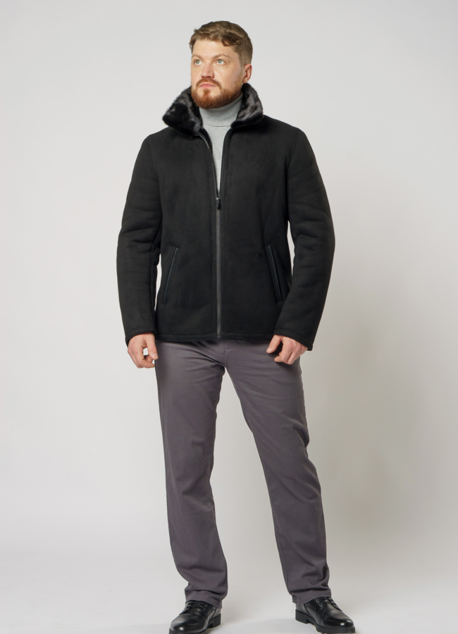 фото Дубленка из эко замши с отделкой норка модель № 7099