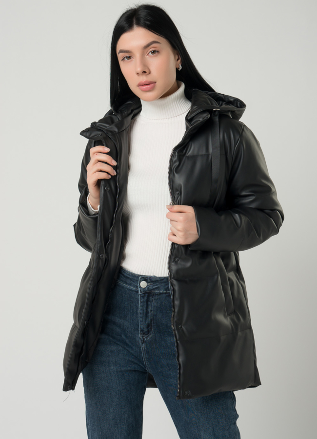 Женская куртка из эко кожи с поясом модель № 22318 универмаг малина