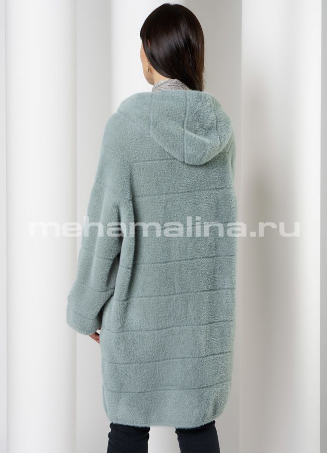 фото Пальто из микроворса с капюшоном на молнии модель № 1878