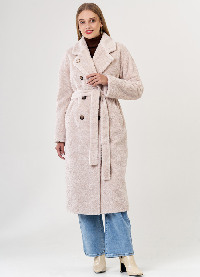 Пальто из эко меха в бежевом цвете модель № 21379 универмаг малина