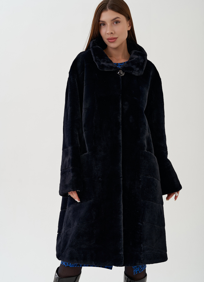 фото Шуба из меха кролика с воротником стойкой модель № 81863