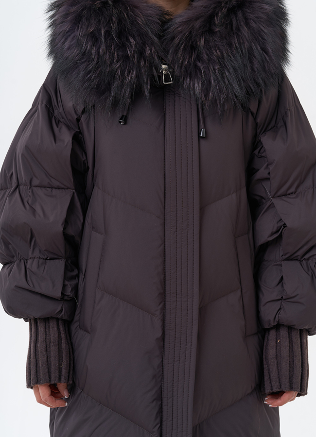 Длинный женский пуховик с капюшоном модель № 29359 в кредит