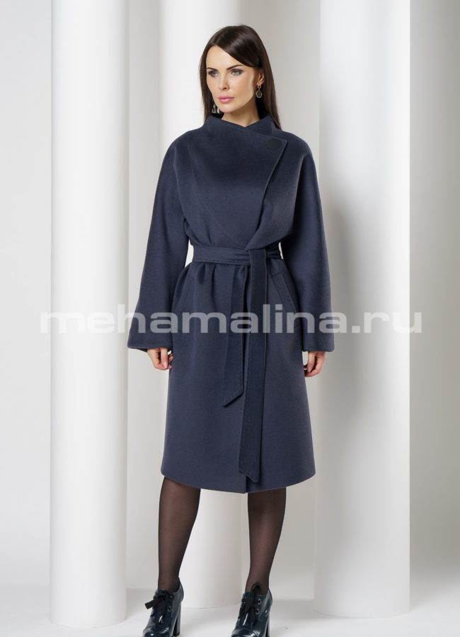 Пальто на поясе со стойкой цвет графит модель № 463 в рассрочку