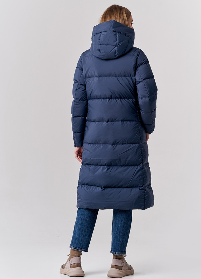 Женский пуховик синего цвета цвета с капюшоном модель № 21894 в кредит