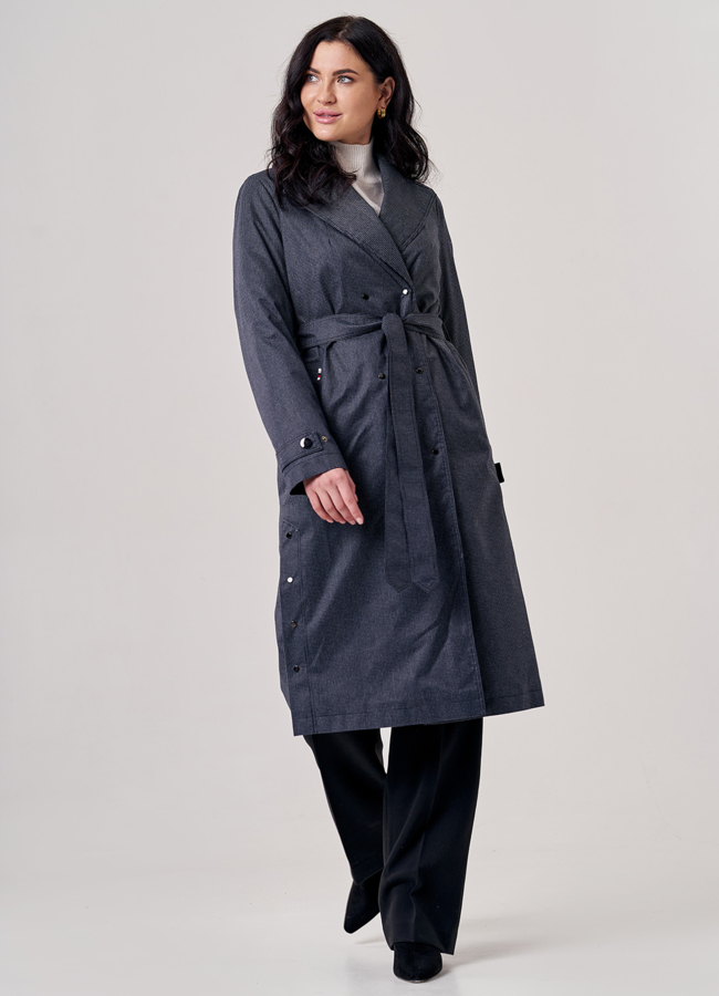 Плащ женский утепленный серого цвета модель № 20715 в рассрочку