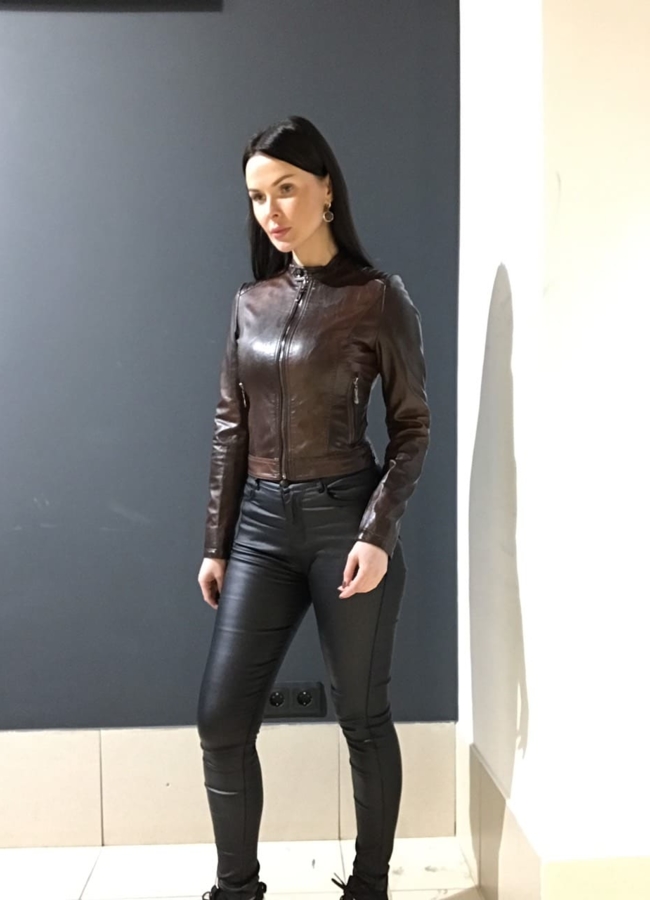 Куртка из эко кожи  модель № 8090 меха малина