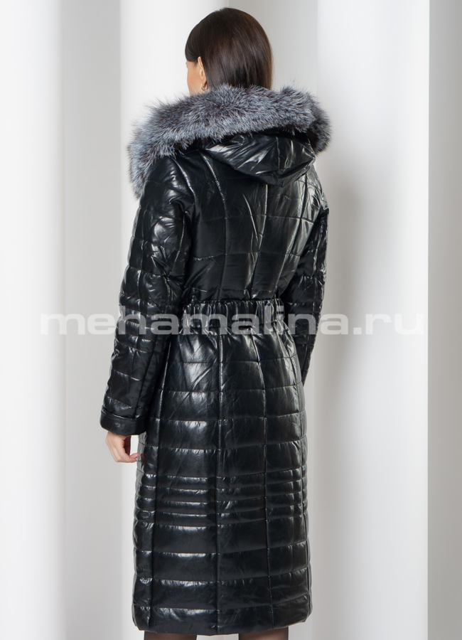 Пуховик из эко кожи на молнии с капюшоном модель № 1915 в рассрочку