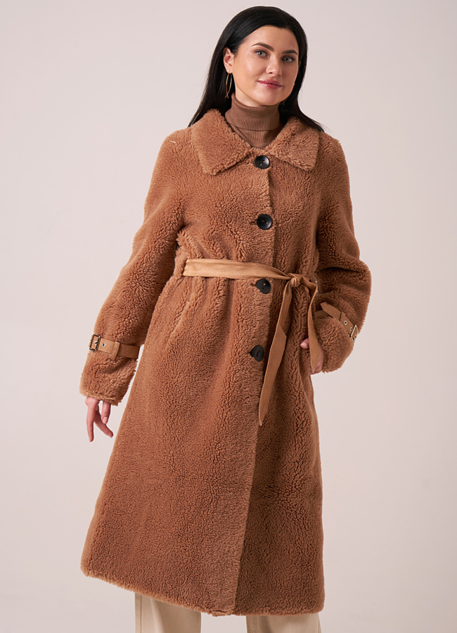 Длинная расклешенная шуба из эко меха модель № 9999 универмаг малина