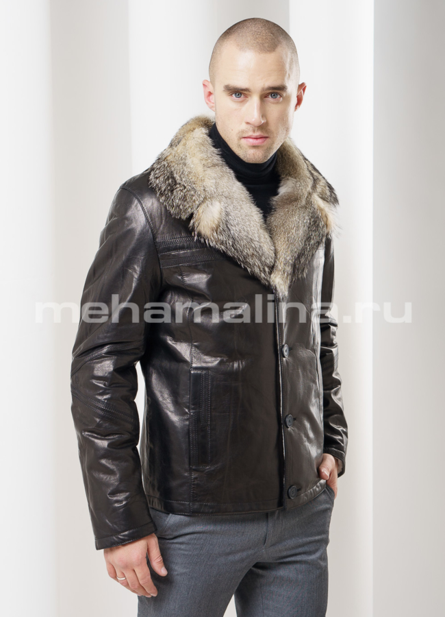 Дубленка мужская, английский воротник модель № DM-97 меха малина