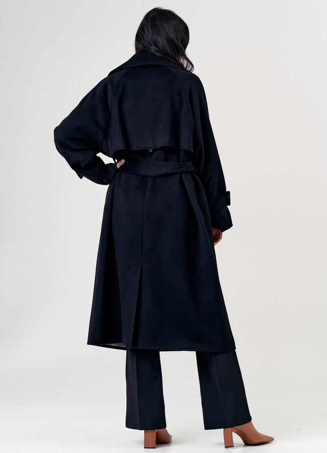 Женское объемное пальто черного цвета с английским воротником модель № 0228 универмаг малина