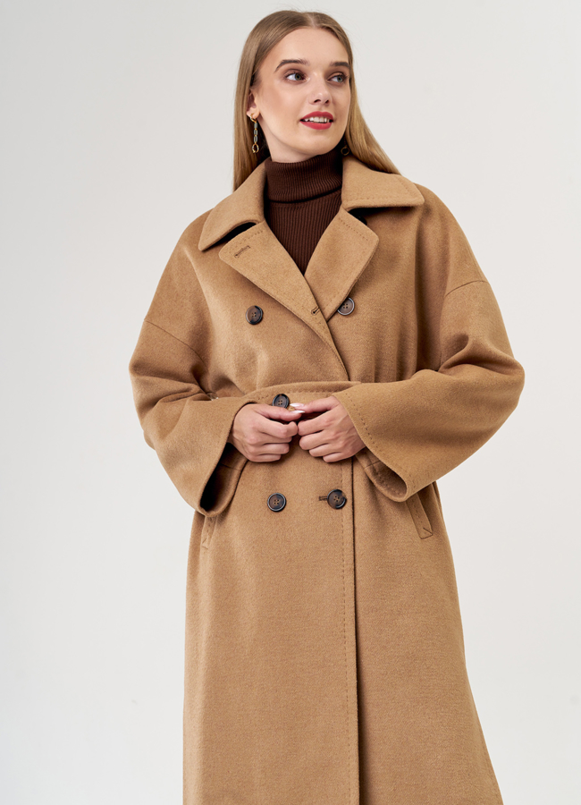 Двубортное женское пальто в длине макси модель № 21347 универмаг малина