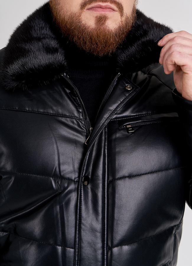 Пуховик мужской из искусственной кожи модель № П-513 в кредит