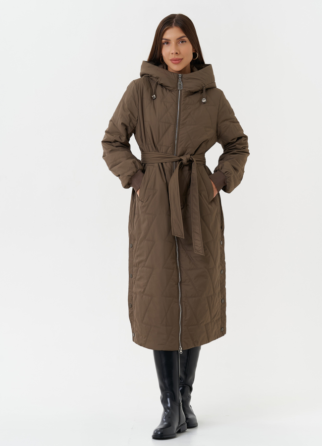 Утепленное пальто с капюшоном модель № 27878 меха малина