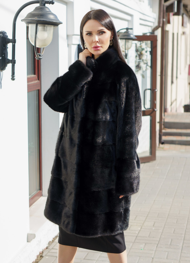 Норковая шуба со стойкой модель № 1045 меха малина