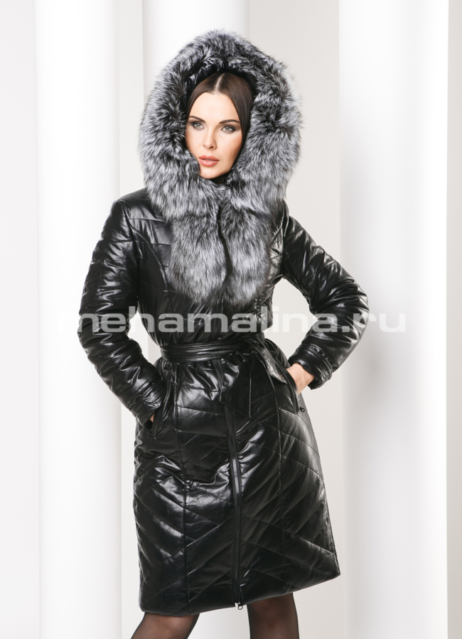 фото Пуховик из эко кожи модель № 8799