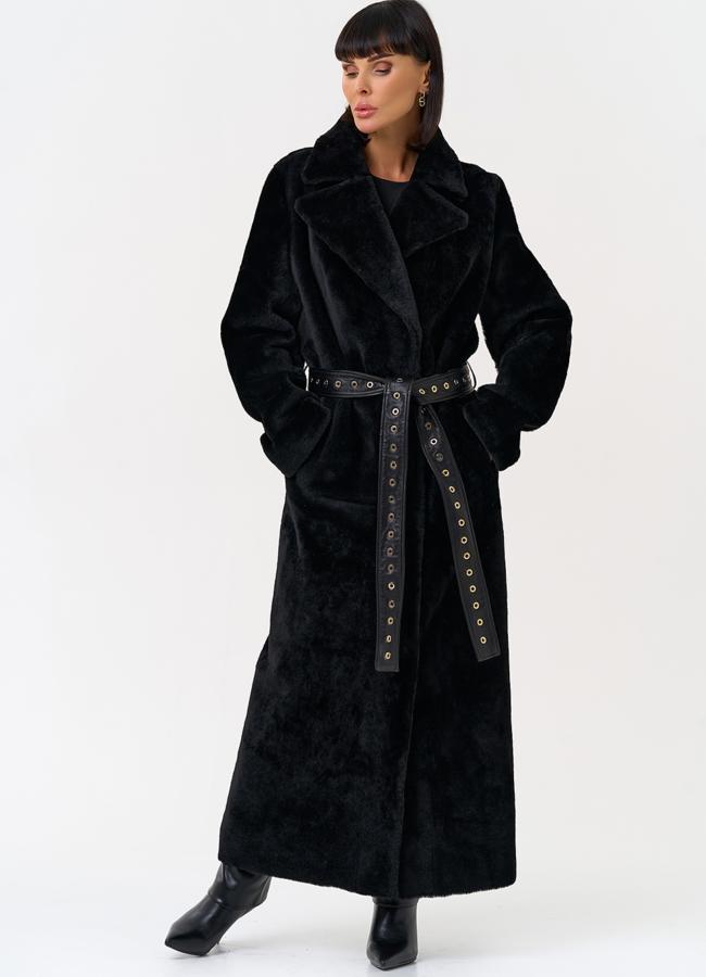 фото Женская натуральная дубленка с двойным поясом модель № 31612 фото Женская натуральная дубленка с двойным поясом модель № 31612