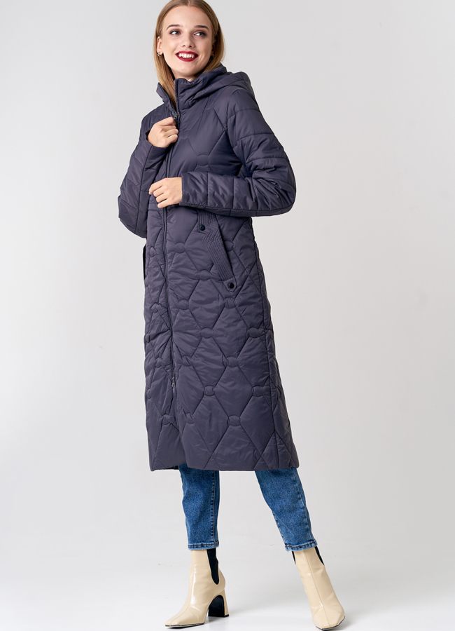 Удлиненное женское пальто  модель № 21583 меха малина