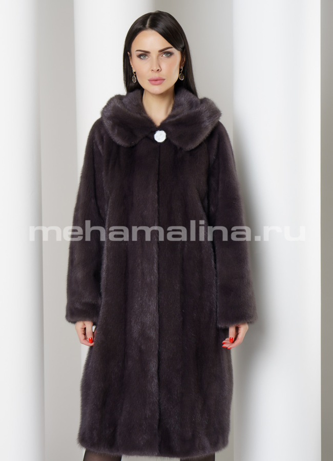 Норковая шуба в цвете ирис с капюшоном модель № S-1110 меха малина