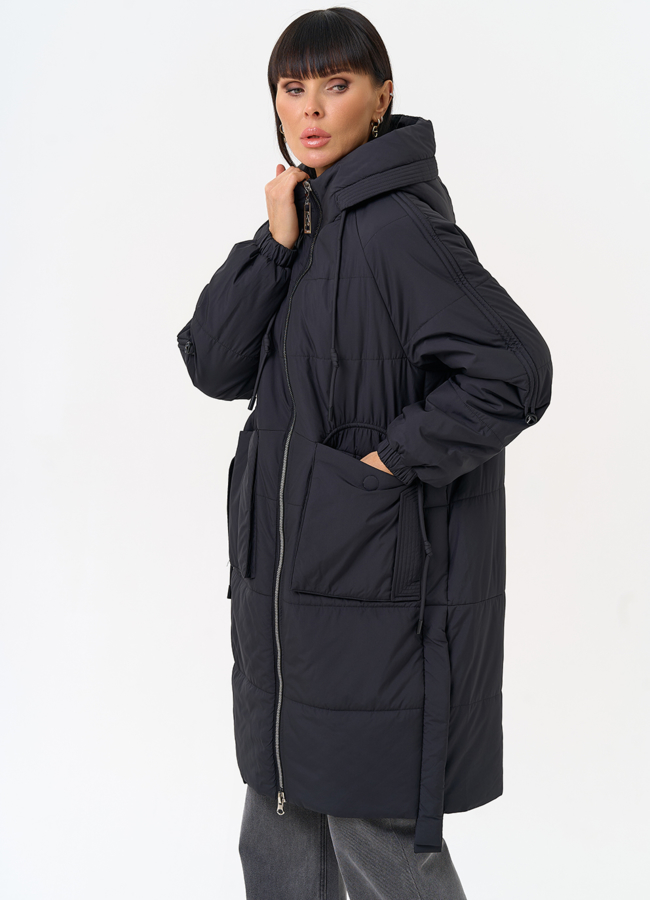 Женское пальто с капюшоном черного цвета модель № 31549 в рассрочку