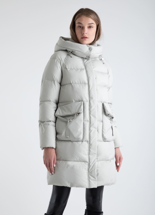 Пуховик женский с капюшоном  модель № 25519 меха малина