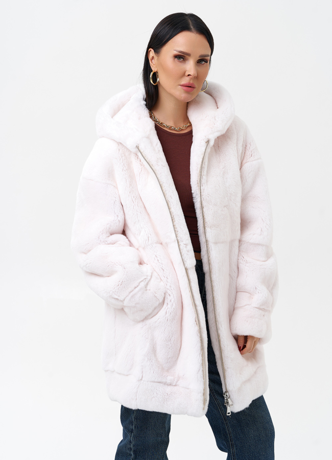 Шуба из меха кролика с капюшоном модель № 29065 универмаг малина