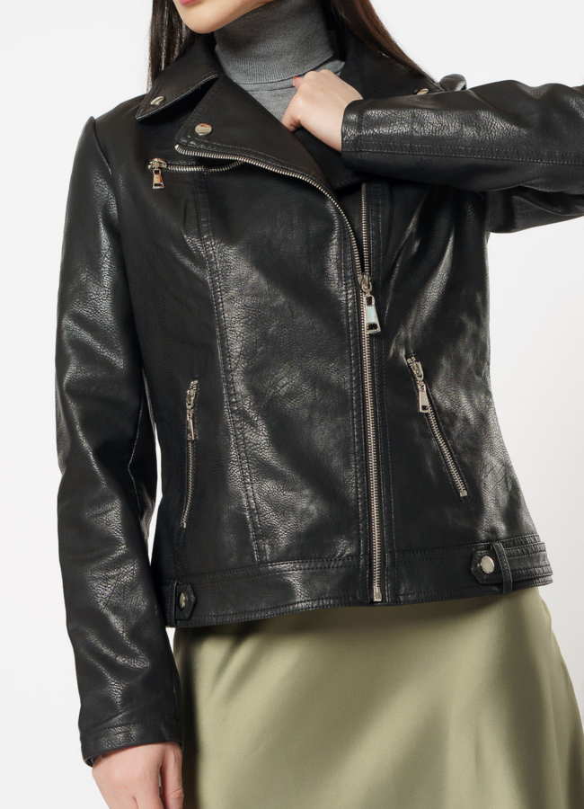 Куртка из эко кожи черного цвета модель № 22695 универмаг малина