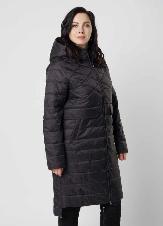 Женское демисезонное пальто черного цвета модель № 20598 в кредит