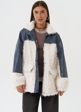 Жакет синего цвета с эко мехом Жакет синего цвета с эко мехом