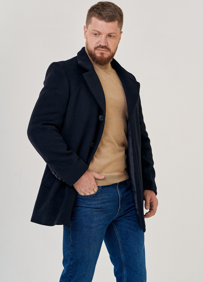 Утепленное мужское пальто в черном цвете модель № 23214 универмаг малина