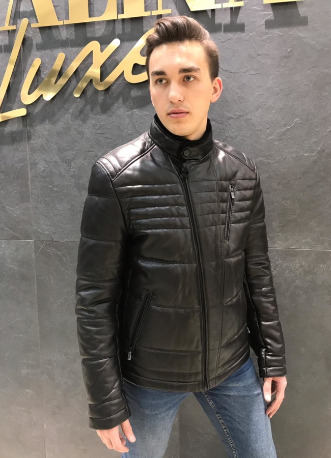 Зимняя кожаная куртка модель № W1807-2 меха малина