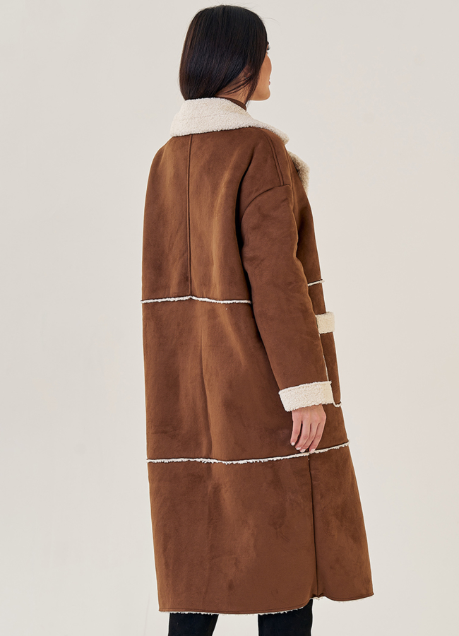 фото Длинная женская дубленка из искусственного меха модель № 23198