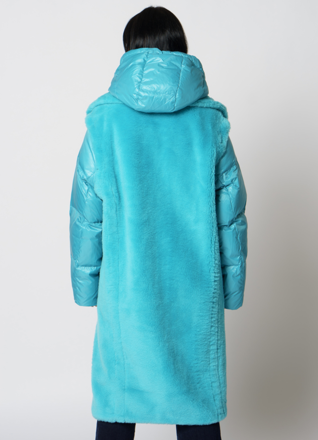 Пальто трансформер из эко меха голубого цвета модель № 21553 в кредит