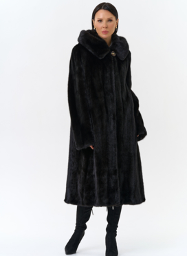 Шуба из норки в цвете махагон