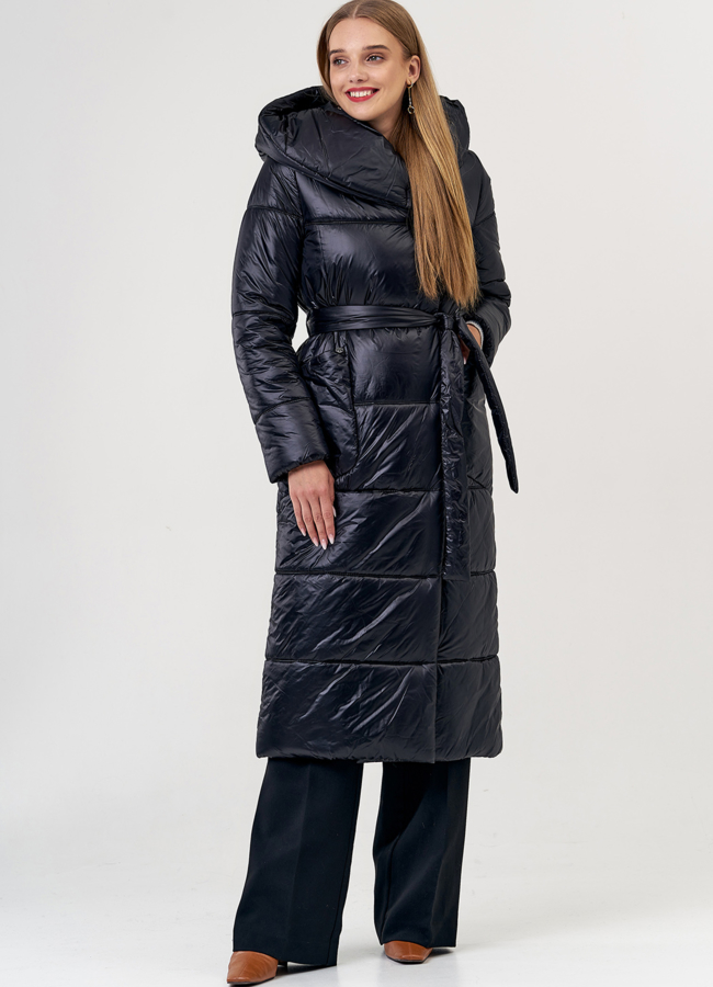 Женский пуховик в черном цвете модель № 0107/1 меха малина